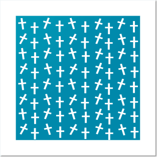 Christian cross Jesus blue Easter pattern Posters and Art